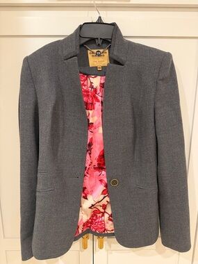 Ted Baker Gray Blazer with Pink Floral Lining